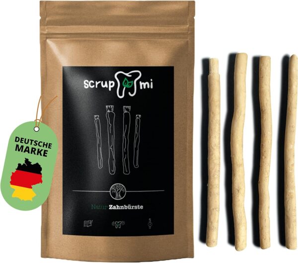 3x4er Pack Scrupmi® Miswak Zahnbürste I Zahnputzholz I höchste Qualität/ 100% Natur & 0% Plastik/vegan, wiederverwendbar & biologisch abbaubar/immer & überall Zähne putzen