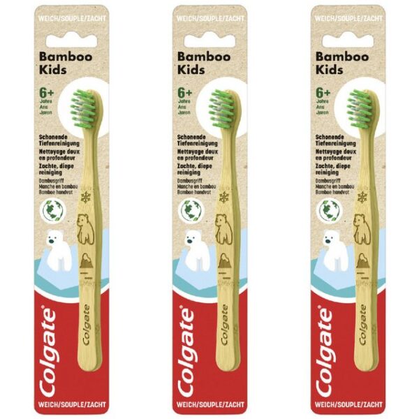 Colgate Zahnbürste 3 x Colgate Zahnbürste Bamboo Kids sanft 1er Pack