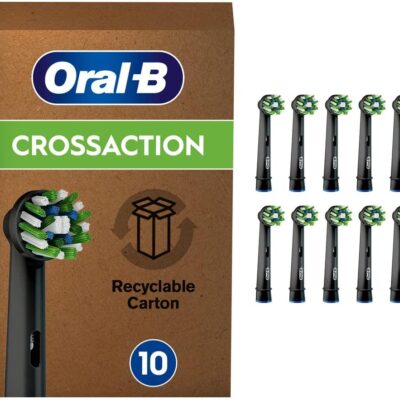 Oral-B CrossAction Aufsteckbürsten für elektrische Zahnbürste, 10 Stück, Mundreinigung mit CleanMaximiser-Borsten, Zahnbürstenaufsatz für Oral-B Zahnbürsten, briefkastenfähige Verpackung, schwarz