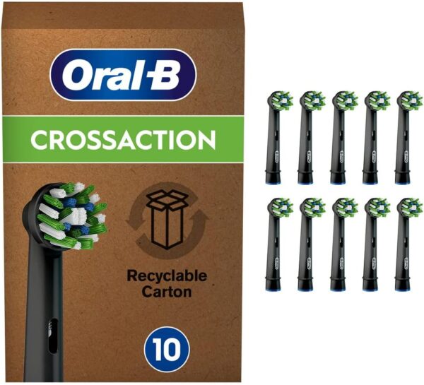 Oral-B CrossAction Aufsteckbürsten für elektrische Zahnbürste, 10 Stück, Mundreinigung mit CleanMaximiser-Borsten, Zahnbürstenaufsatz für Oral-B Zahnbürsten, briefkastenfähige Verpackung, schwarz