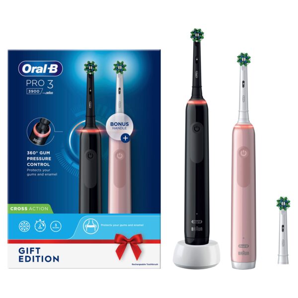 Oral-B - Elektrische Zahnbürste 'Pro 3 + 2. Handstück' in Schwarz/Pink