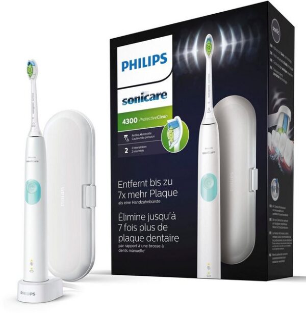 Philips Sonicare Elektrische Zahnbürste ProtectiveClean 4300 HX6807/28, Aufsteckbürsten: 1 St., mit Schalltechnologie und BrushSync Funktion, Ladestation, Reiseetui