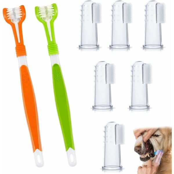 Set mit 8 Haustier-Zahnbürsten-Set, weiche Silikon-Fingerzahnbürsten für Haustiere, Zahnbürste für Hunde und Katzen, verbessert die Mundhygiene